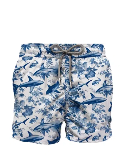 Mc2 Saint Barth Kids' Shark-toile-print Drawstring Swim Shorts In Blue