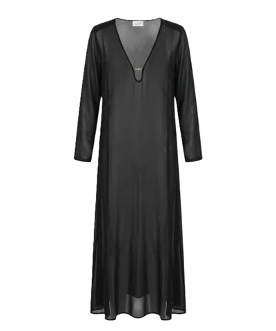 Mc2 Saint Barth Sheer Black Maxi Dress With Deep V-neckline