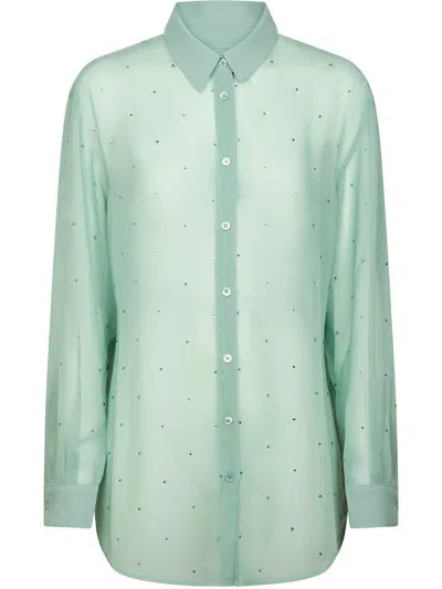 Mc2 Saint Barth Sheer Georgette Shirt With Rhinestone Embellishments In Green