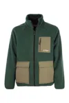 Mc2 Saint Barth Man Green Sherpa Jacket With Check Patch Pockets