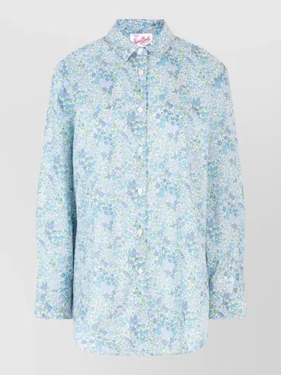 Mc2 Saint Barth Shirt Collared Neck Floral Pattern Long Sleeves In Blue