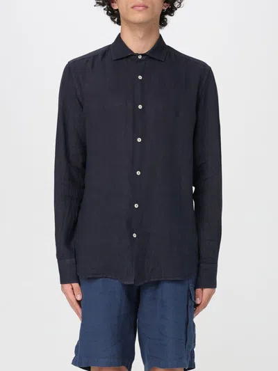 Mc2 Saint Barth Camicia Classica  In Lino In Blue