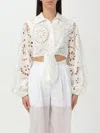 Mc2 Saint Barth Cropped White Shirt With Lace Design In White