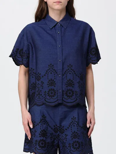 Mc2 Saint Barth Cotton Shirt With Embroidery In Blue