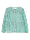 Mc2 Saint Barth 'harper' Turquoise Blue-green Cotton Silk Blended Blouse