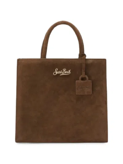Mc2 Saint Barth Shop Bag Logo-lettering Suede Tote Bag In Brown
