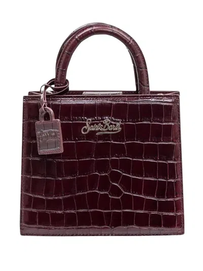 Mc2 Saint Barth Shop Bag Mini Handbag In Burgundy Coconut Print Leather In Red