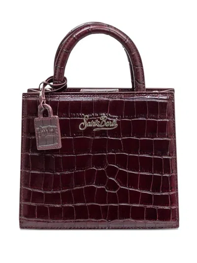Mc2 Saint Barth Shop Bag Mini Handbag In Burgundy Coconut Print Leather In Red