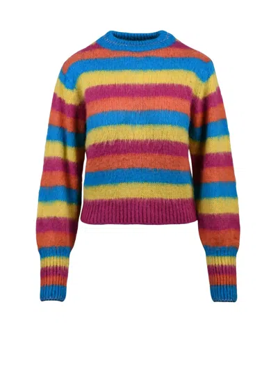 Mc2 Saint Barth Short Crew Neck Sweater With Vibrant Horizontal Stripes In Multi
