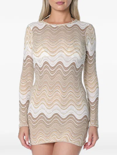 Mc2 Saint Barth Short Imany Dress In Brown Degradé Raschel Fabric In Multi