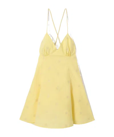 Mc2 Saint Barth Short Marge Dress In Yellow Cotton With Floral Embroidery