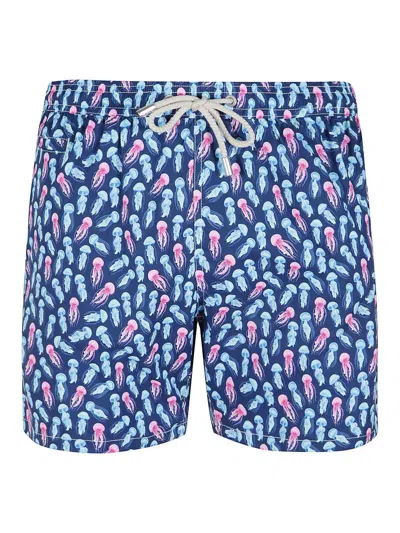 Mc2 Saint Barth Comfort Light Classic Stretch Swim Shorts With Jellyfishes Print In Blue