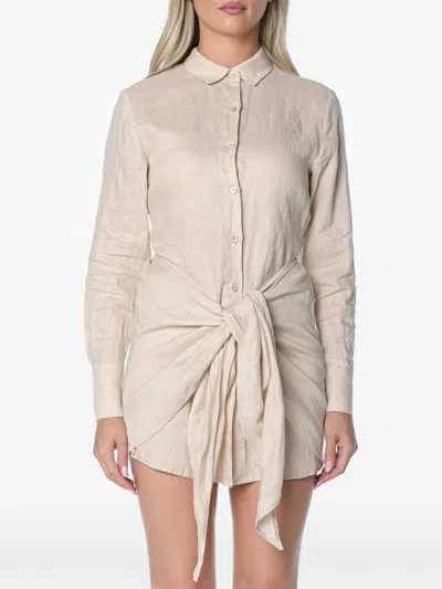 Mc2 Saint Barth Short Ravi Dress In Beige Linen In Neutral