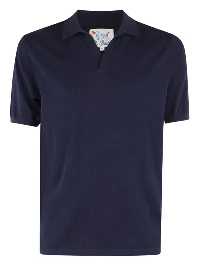 Mc2 Saint Barth Classic V-neck Polo Shirt With Short Sleeves In Blue