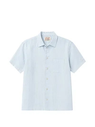 Mc2 Saint Barth Short-sleeve Linen Shirt In Blue