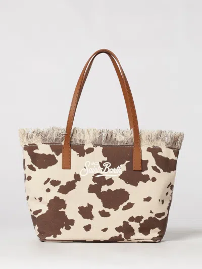 Mc2 Saint Barth City Cow-print Fringe Tote Bag In Brown