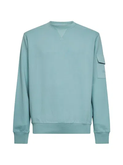Mc2 Saint Barth Sage Green Cotton Fleece Chester Sweatshirt With Patch Pocket In Blue