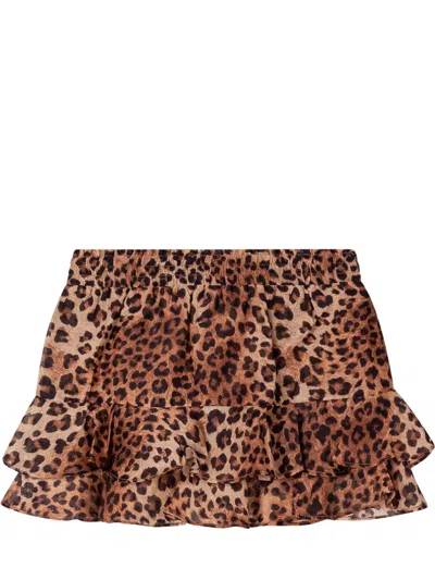 Mc2 Saint Barth Silk Voile Leopard Print Ruffle Skirt In Brown