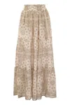Mc2 Saint Barth Tiered Maxi Skirt In Printed Silk Voile In Beige