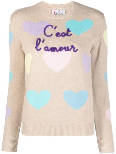 Mc2 Saint Barth Slogan-embroidered Crew-neck Jumper In Neutrals