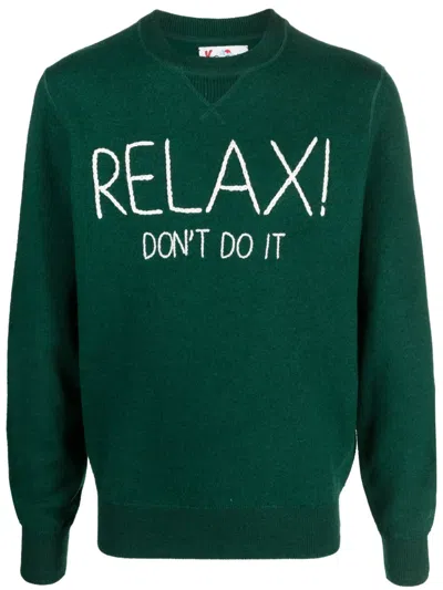 Mc2 Saint Barth Slogan-embroidered Wool Jumper In Green