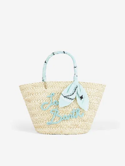 Mc2 Saint Barth Small Straw Bag Kylie With Embroidery And Paisley Handles In Green