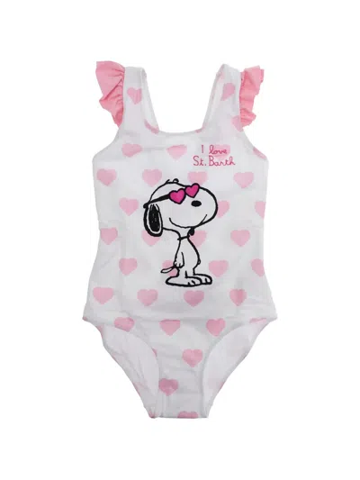 Mc2 Saint Barth Kids' Snoopy Heart-print Swimsuit In White