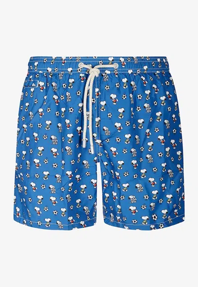 Mc2 Saint Barth Snoopy Soccer Print Swim Shorts In Blue