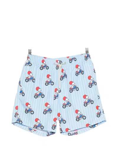 Mc2 Saint Barth Snoopy-print Striped Swim Shorts In Blue