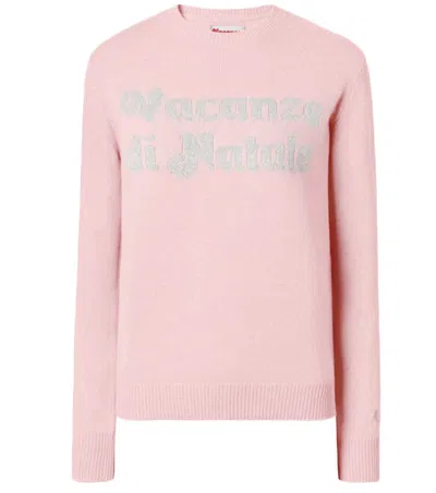 Mc2 Saint Barth Soft Pink Sweater With Glittery Text In Multi