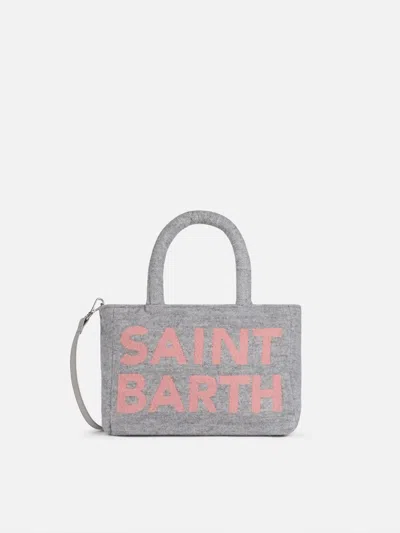 Mc2 Saint Barth Soft Wooly Clarine Handbag With Jacquard Maxi Logo In Grey