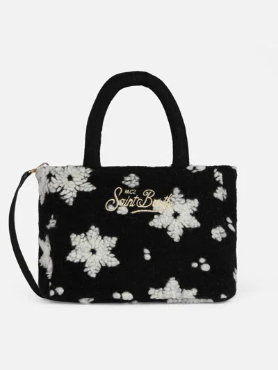 Mc2 Saint Barth Soft Wooly Clarine Handbag With Snowflake Jacquard Pattern In Black