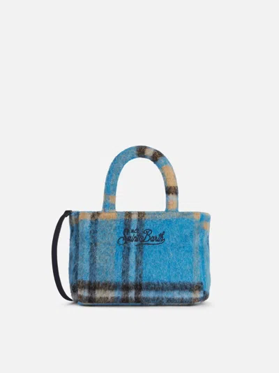 Mc2 Saint Barth Soft Wooly Clarine Handbag With Tartan Pattern In Sky