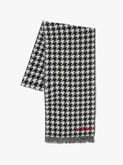 Mc2 Saint Barth Soft Wooly Scarf With Pied De Poule Pattern In White