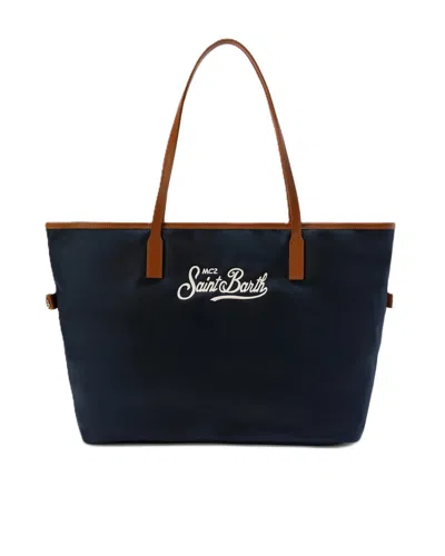 Mc2 Saint Barth Soft-structured Nylon Tote Bag With Embroidered Logo In Blue