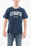 Mc2 Saint Barth Solid Color Sport Club Crew-neck T-shirt With Contrasting Pr In Blue