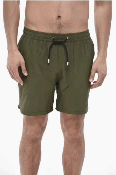 Mc2 Saint Barth Solid-color Swim Trunks With Elastic Waist In Green