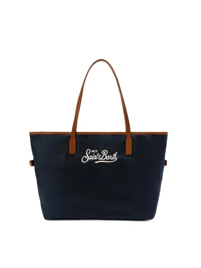 Mc2 Saint Barth Spacious Foldable Tote Bag With Contrasting Handles In Blue