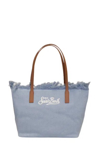 Mc2 Saint Barth Spacious Light Blue Tote Bag With Fringed Trim