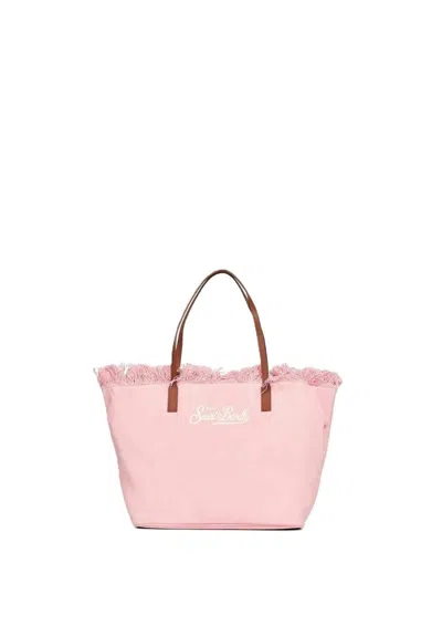 Mc2 Saint Barth Spacious Pink Tote Bag With Fringed Edge