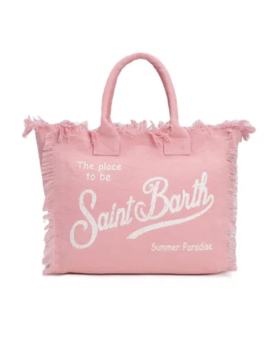 Mc2 Saint Barth Spacious Rectangular Tote Bag With Frayed Edges In Pink