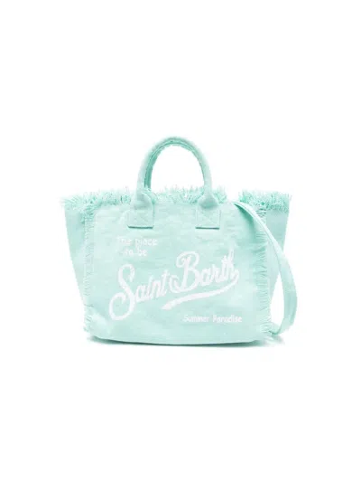 Mc2 Saint Barth Spacious Textured Fabric Tote Bag With Fringed Edges In Green