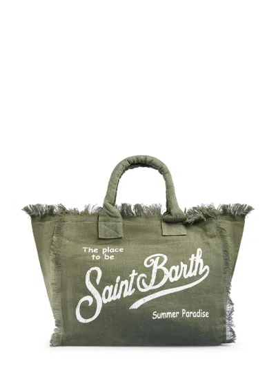 Mc2 Saint Barth Spacious Textured Linen Shoulder Bag With Padded Handles In Green