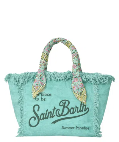 Mc2 Saint Barth Spacious Textured Tote Bag With Fringed Edges In Green