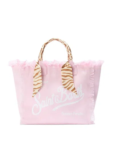 Mc2 Saint Barth Spacious Tote Bag With Frayed Edges In Pink