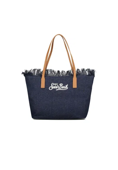Mc2 Saint Barth Spacious Tote Bag With Fringed Top In Blue