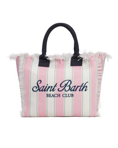 Mc2 Saint Barth Spacious Vertical Striped Tote Bag With Embroidered Accent In Multi