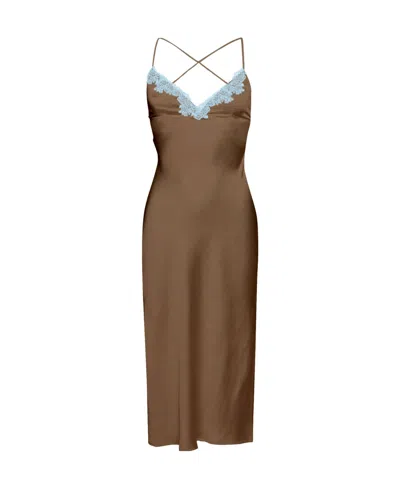 Mc2 Saint Barth Spaghetti Strap Lace Dress In Brown