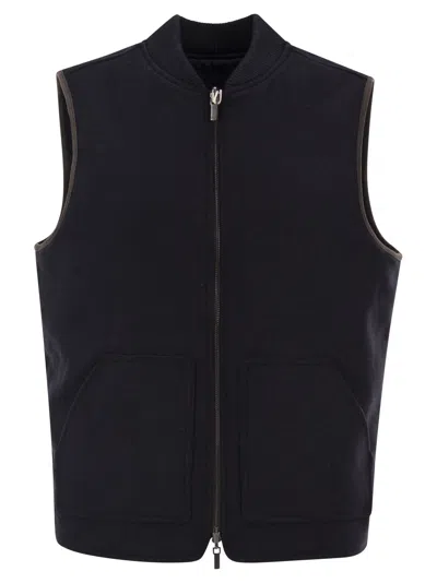 Mc2 Saint Barth Navy Blue Spencer Wool-blend Reversible Vest In Black