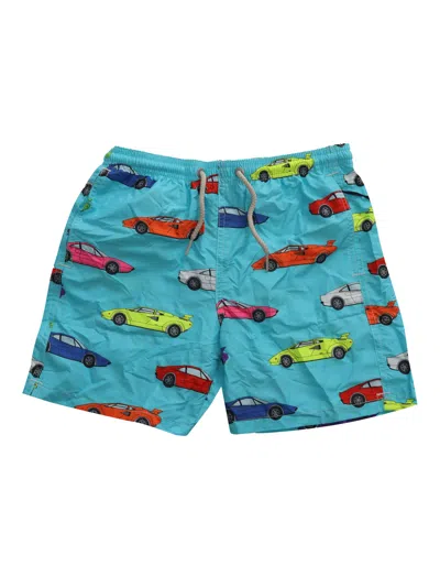 Mc2 Saint Barth Sport Car Swim Trunks In Light Blue